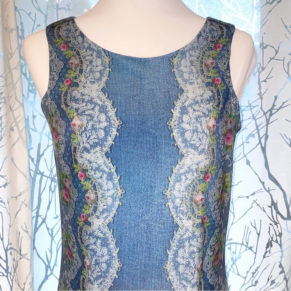 MICHAL NEGRIN blue white pink floral print stretch sleeveless tank mini dress - Picture 3 of 9